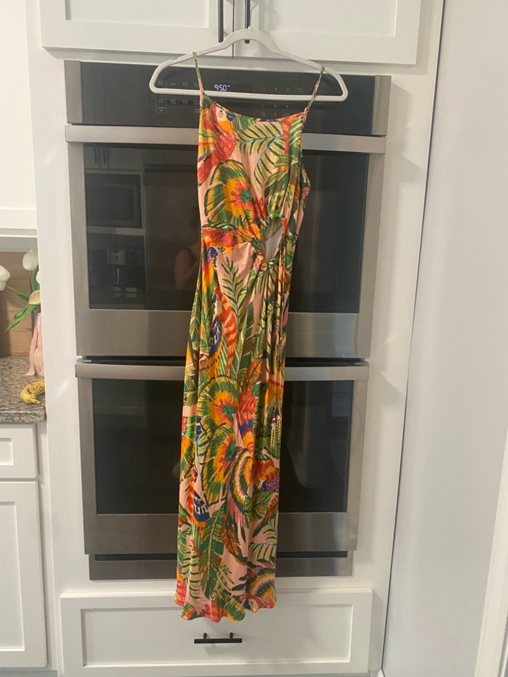 Tropical Floral Maxi Dress in Peach, Green & Yellow
